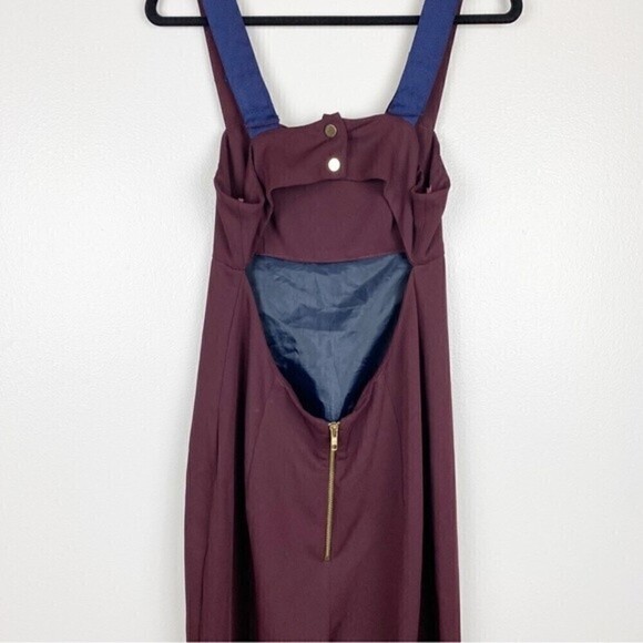 Topshop Cutout Back Sleeveless Square Neck Jumpsuit Maroon Burgundy Size 8 - Picture 7 of 10